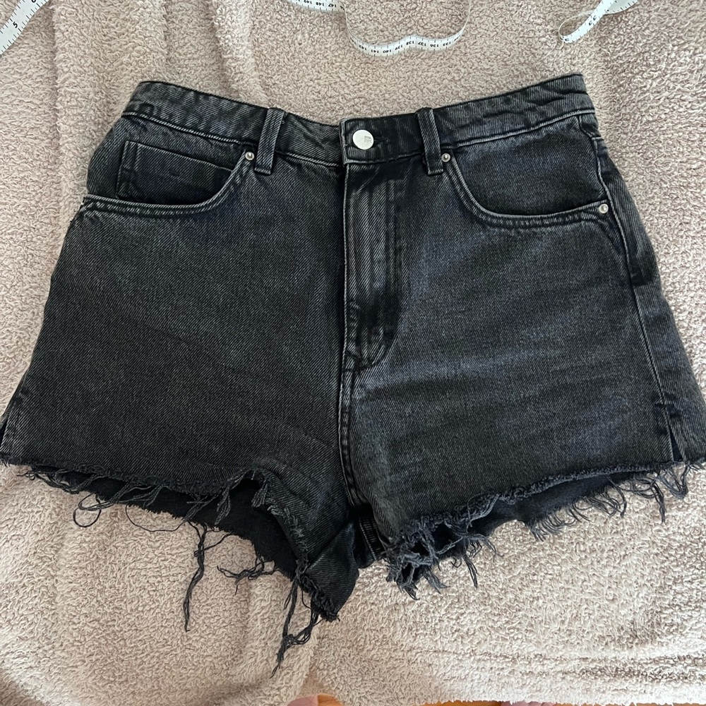 Zara washed black high waisted denim shorts 6